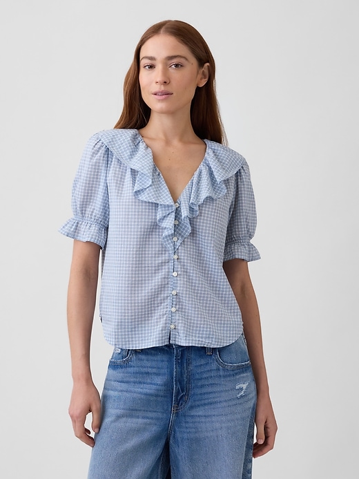 Image number 1 showing, Relaxed V-Neck Ruffle Top