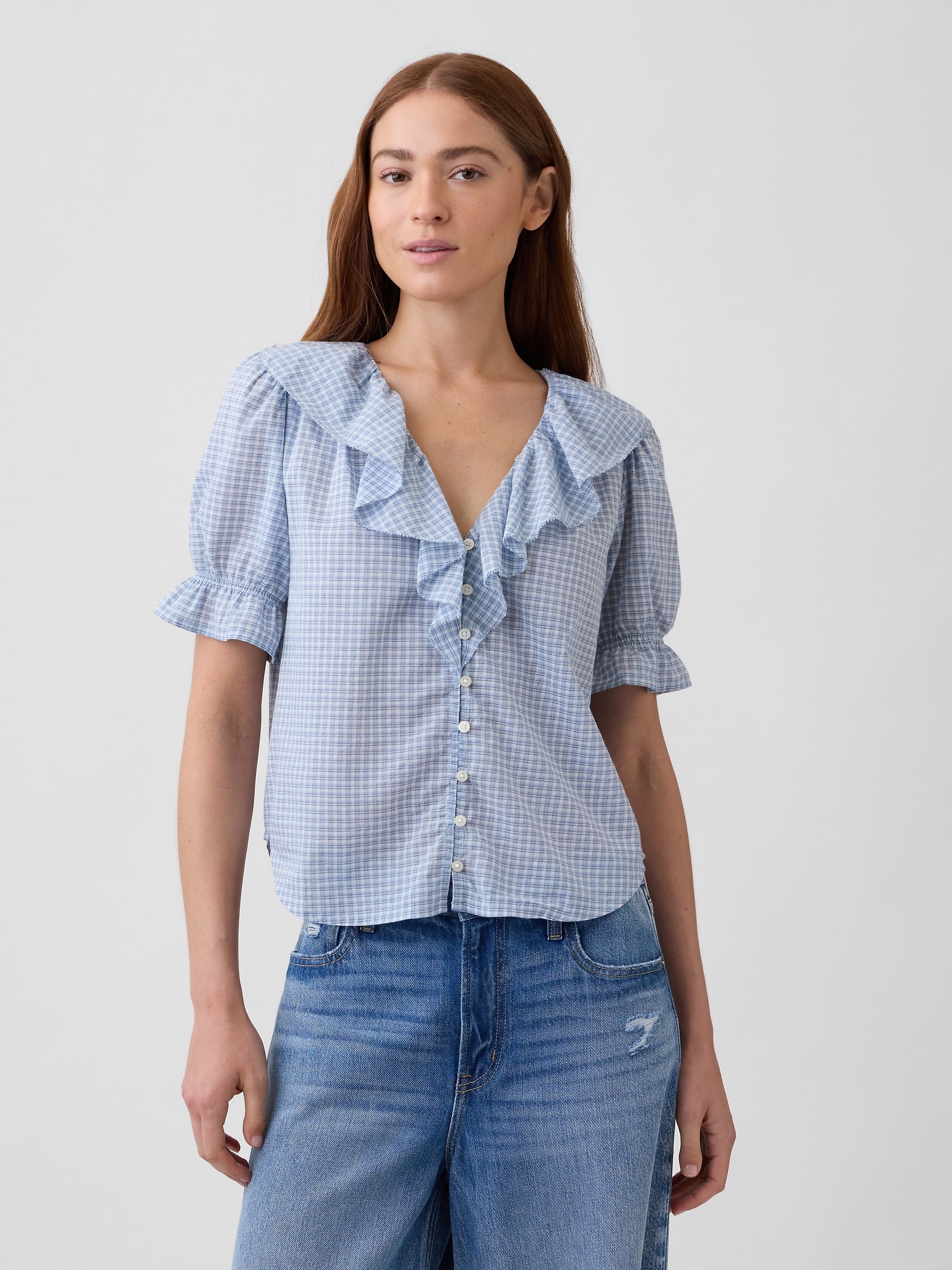 Relaxed V-Neck Ruffle Top