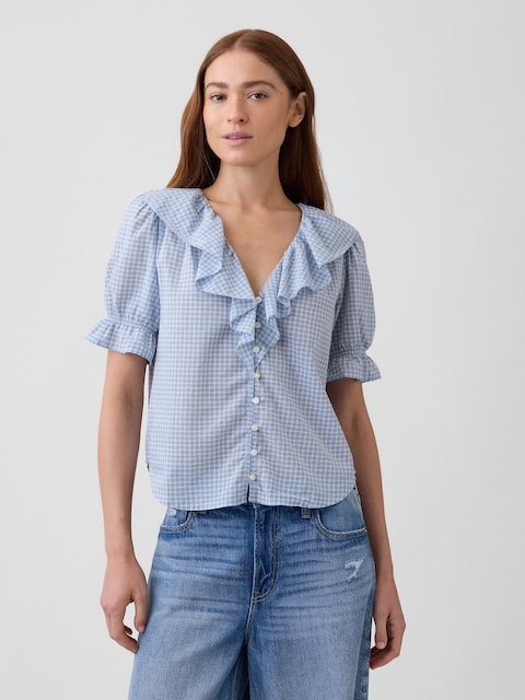 Relaxed V-Neck Ruffle Top