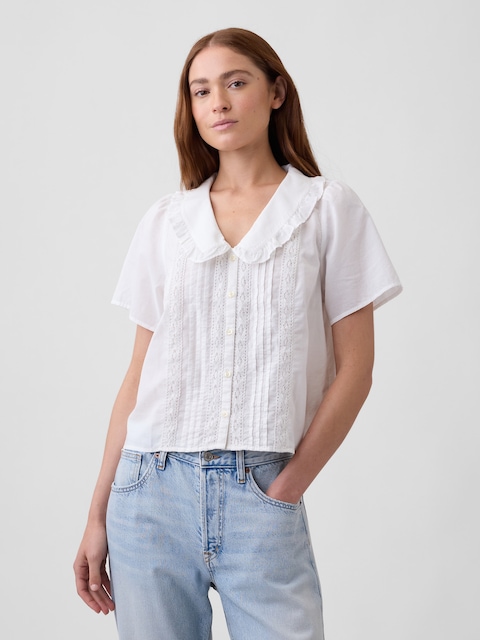 Relaxed Lace-Trim Top