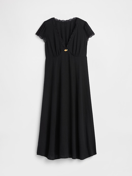 Image number 6 showing, Linen-Blend Lace-Trim Midi Dress