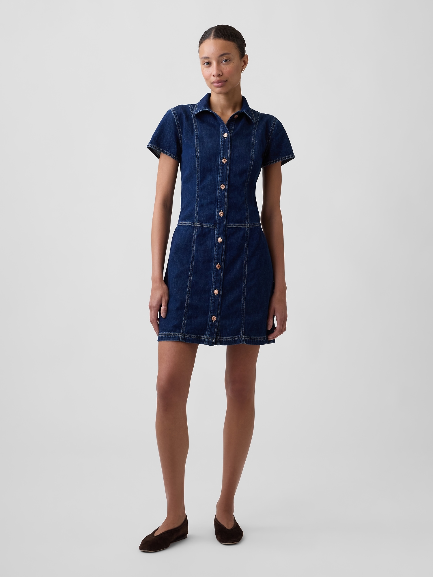 Denim Button-Front Mini Dress