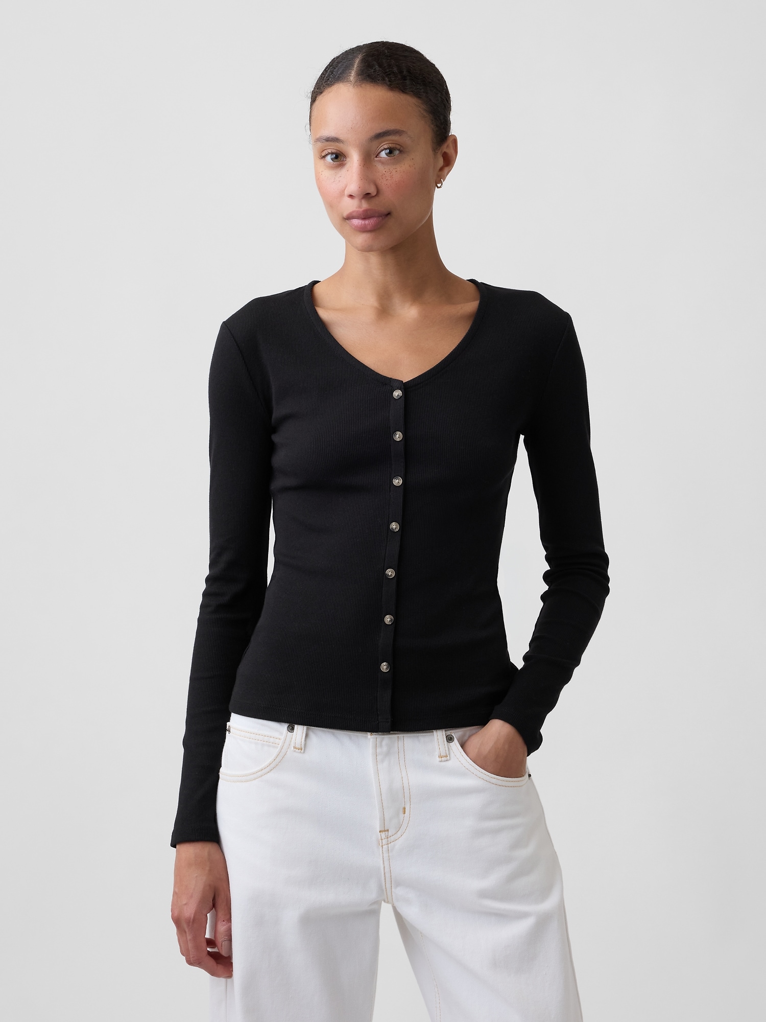 Fitted Ribbed V-Neck Top