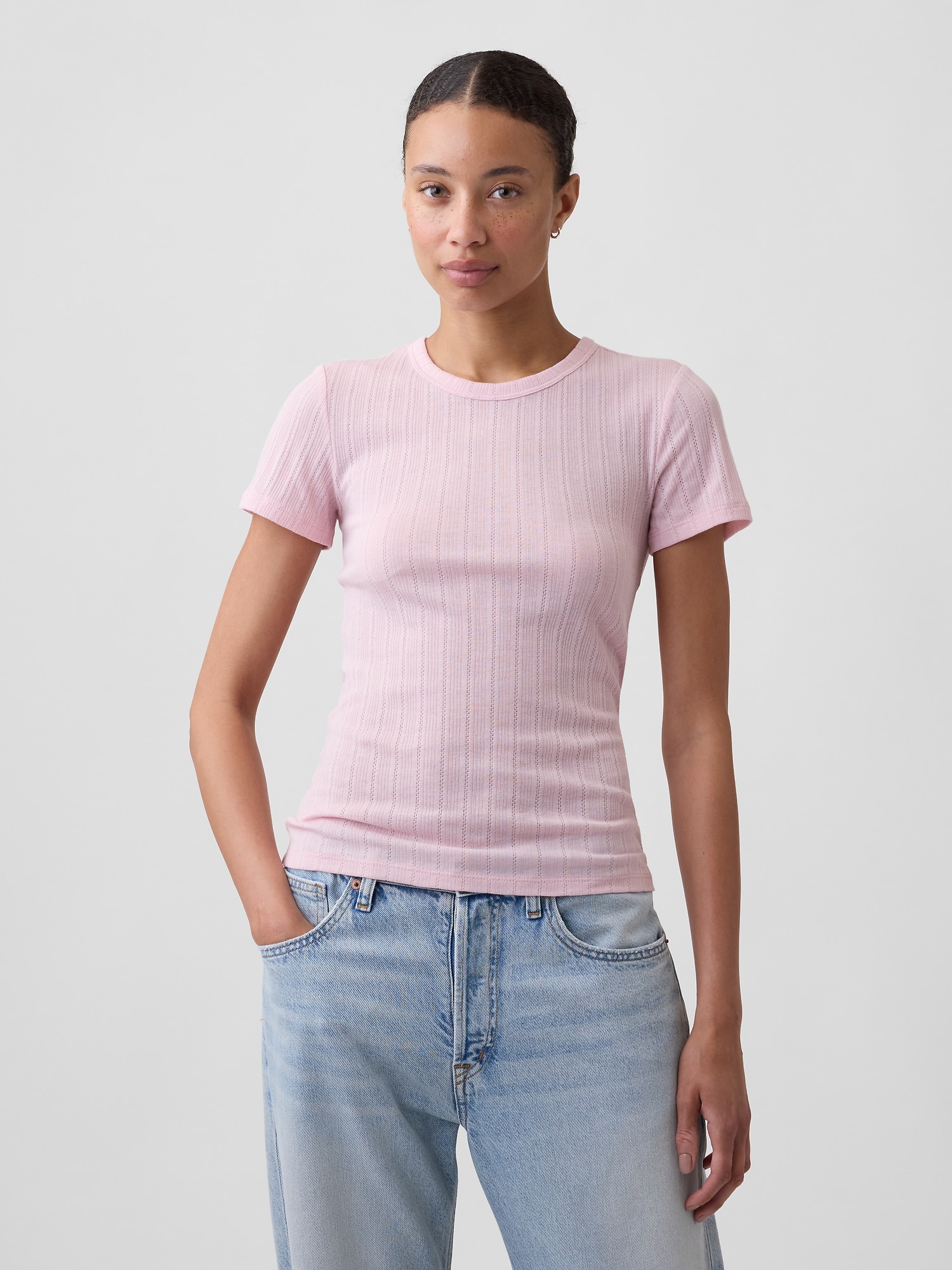 Essential Ribbed Pointelle Crewneck T-Shirt