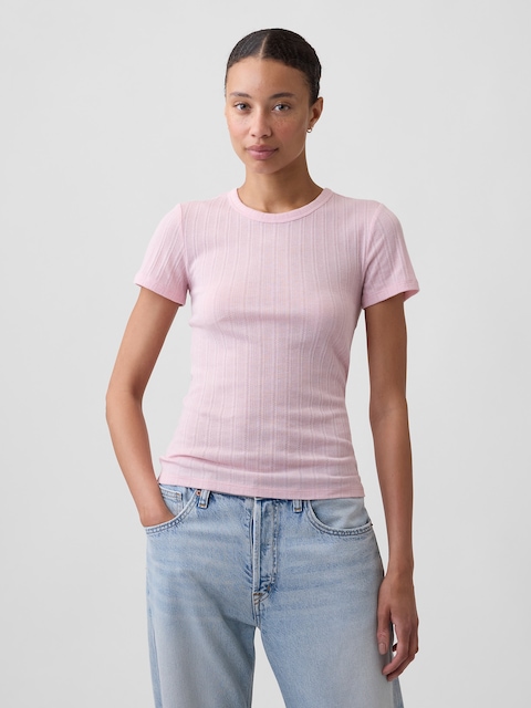 Essential Ribbed Pointelle Crewneck T-Shirt