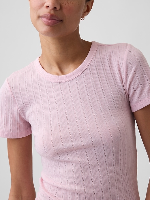 Image number 4 showing, Essential Ribbed Pointelle Crewneck T-Shirt