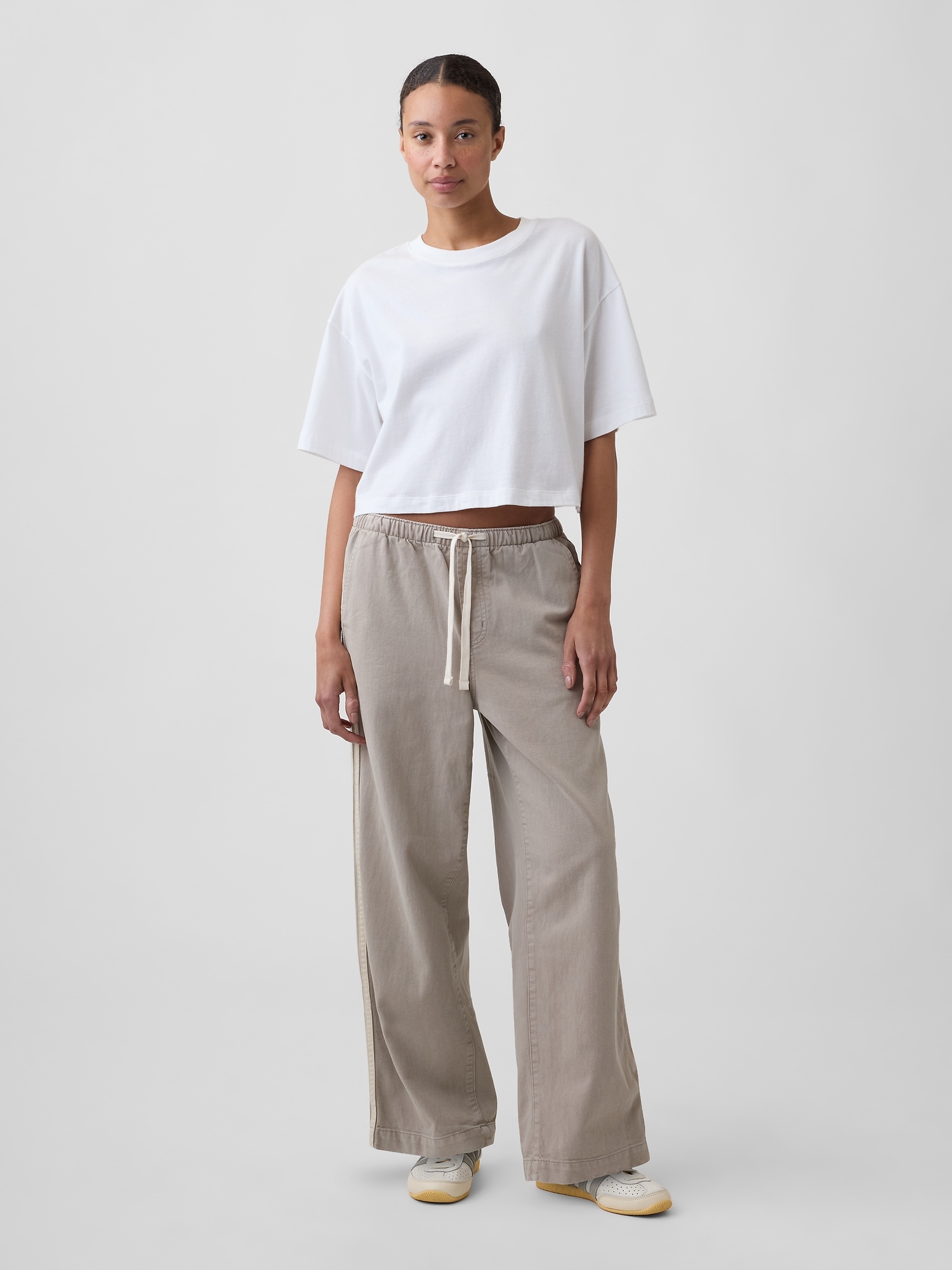 High Rise Pull-On Track-Stripe Wide-Leg Jeans