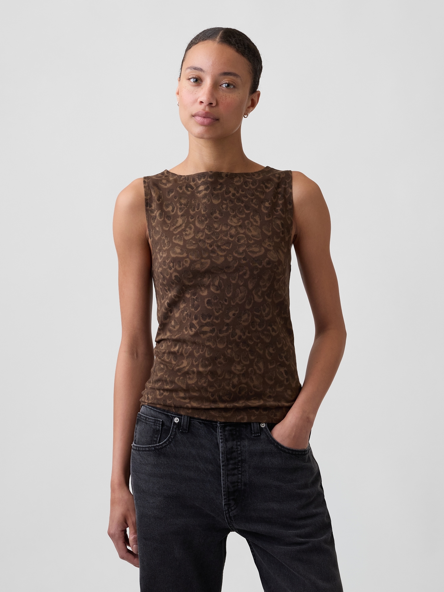 Sleeveless Boatneck Tank Top