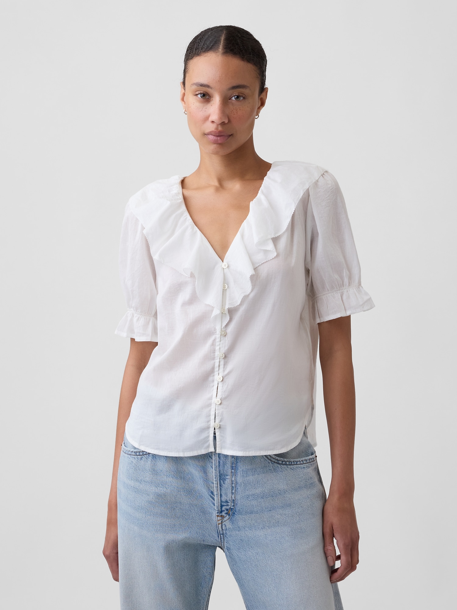 Relaxed V-Neck Ruffle Top