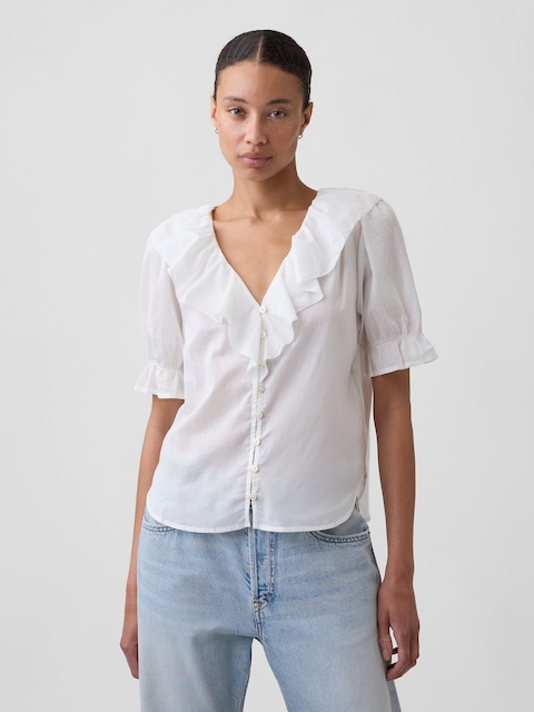 Relaxed V-Neck Ruffle Top