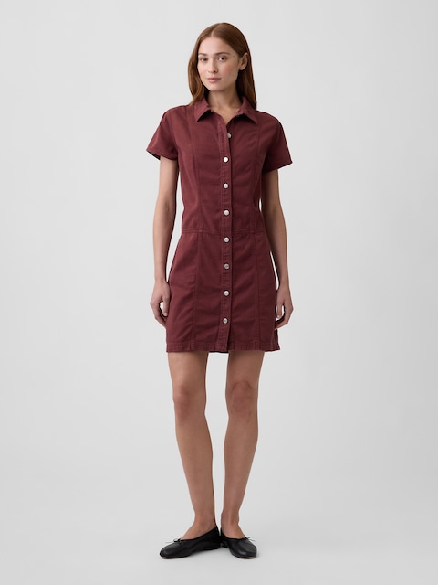 Denim Button-Front Mini Dress