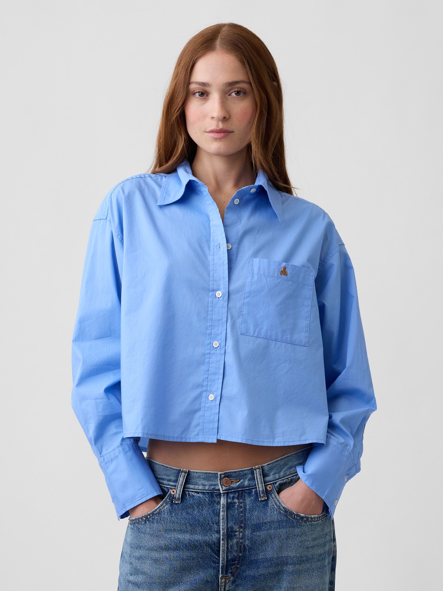 Oversized Cropped Shirt in Poplin