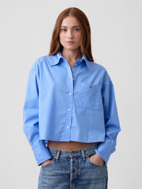 Oversized Cropped Shirt in Poplin