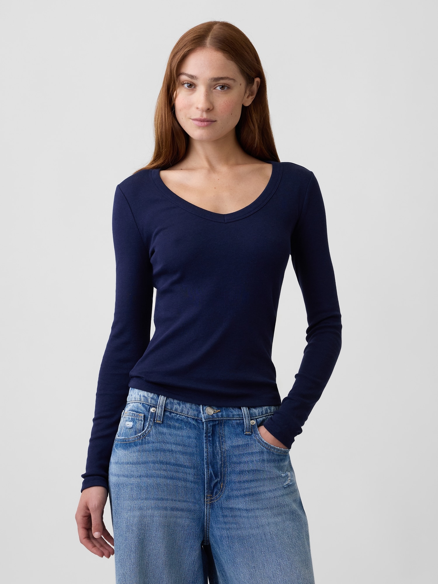 Modern Ribbed V-Neck T-Shirt