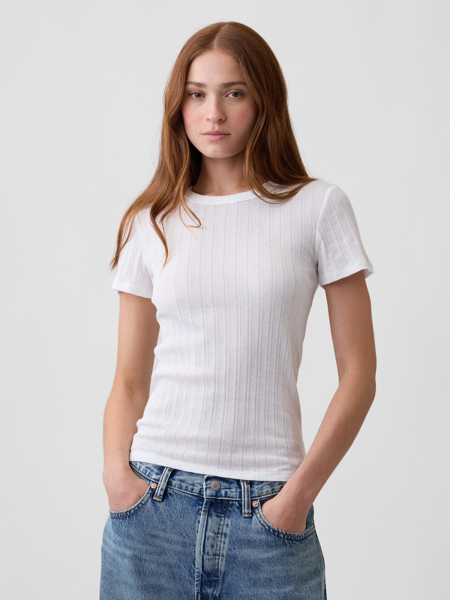 Essential Ribbed Pointelle Crewneck T-Shirt