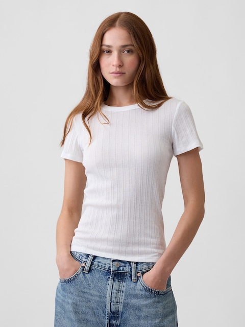 Essential Ribbed Pointelle Crewneck T-Shirt