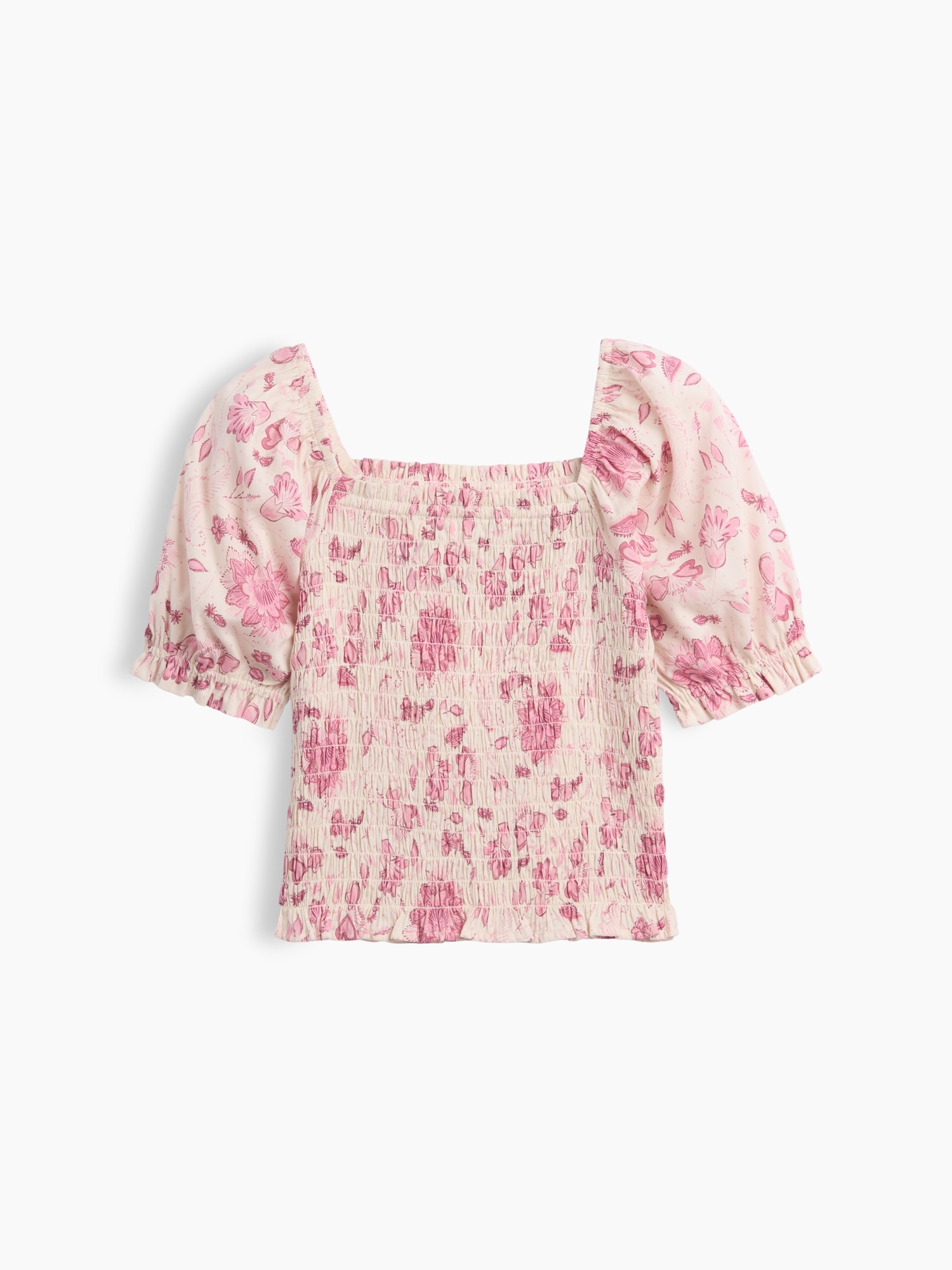 Kids Puff Sleeve Smocked Peplum Top