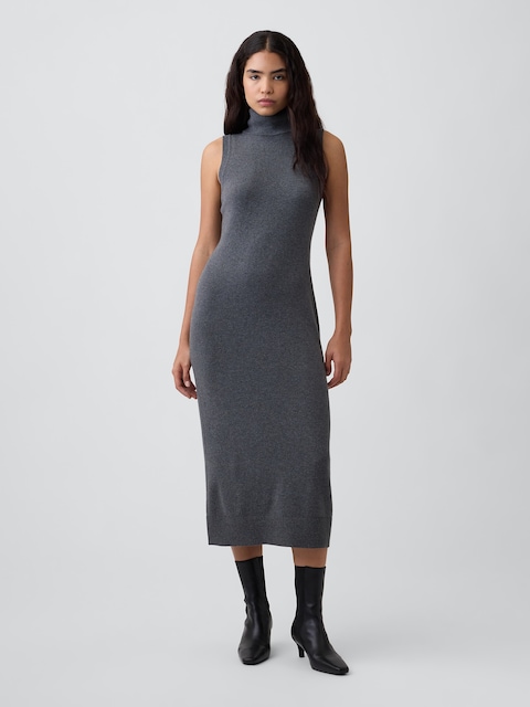 CashSoft Sleeveless Turtleneck Midi Dress