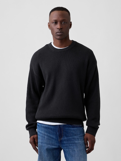 Relaxed Fisherman Stitch Crewneck Sweater