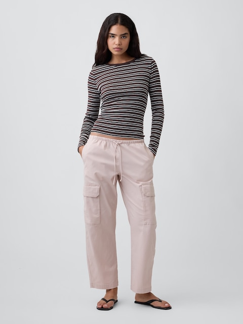 Mid Rise Pull-On Cargo Barrel Khakis