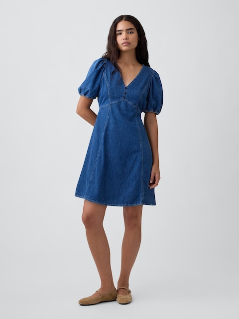 Denim Puff Sleeve Mini Dress