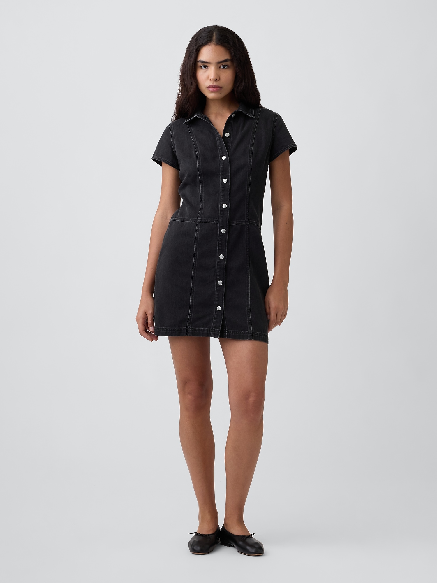 Denim Button-Front Mini Dress