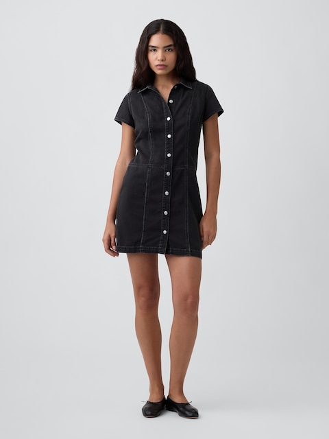 Denim Button-Front Mini Dress