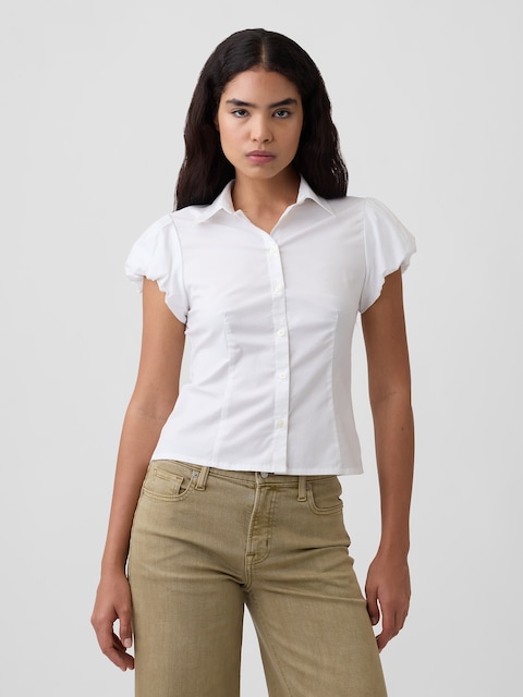 Poplin Puff Sleeve Shirt