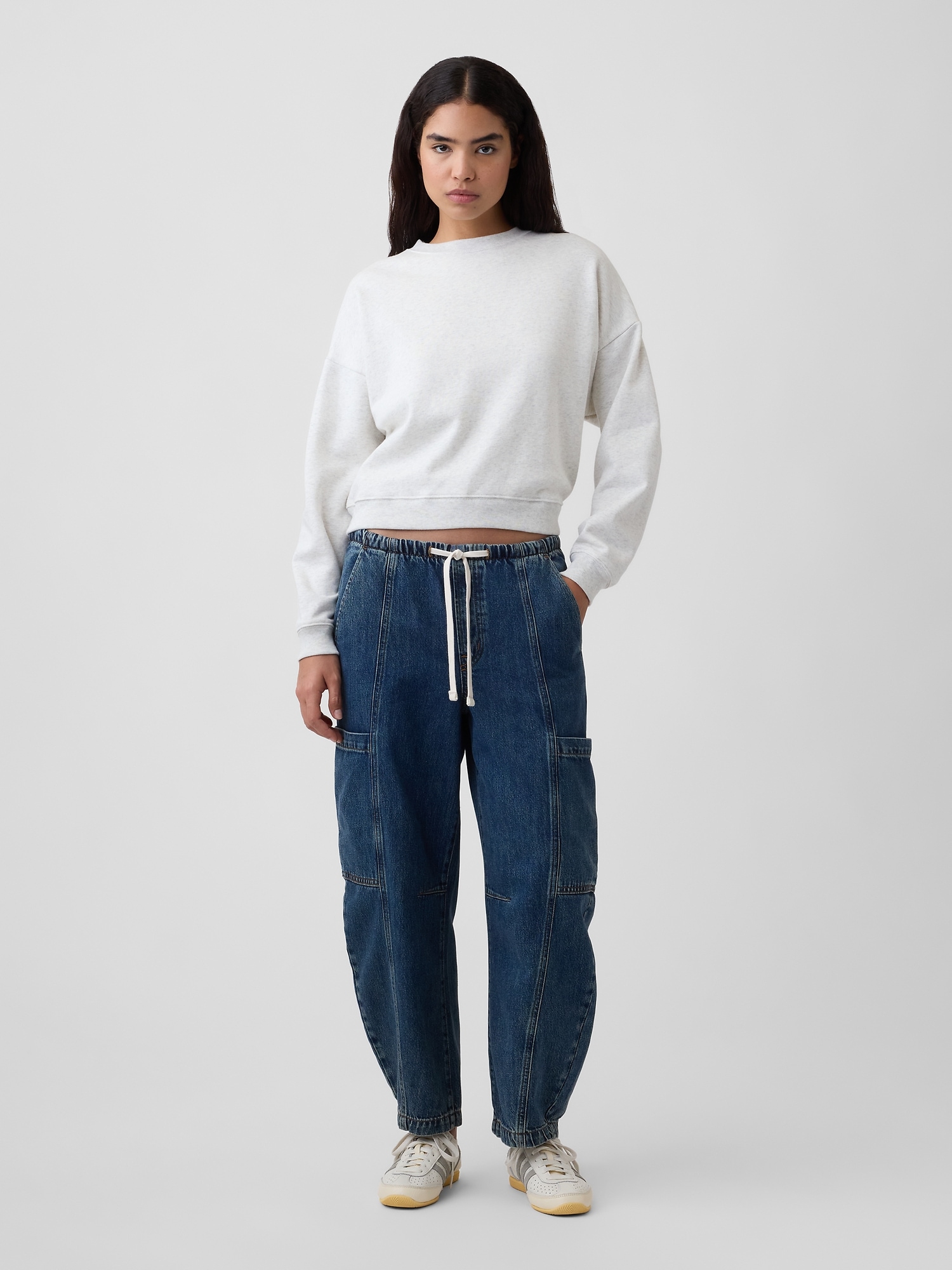 Mid Rise SuperSoft Pull-On Barrel Jeans