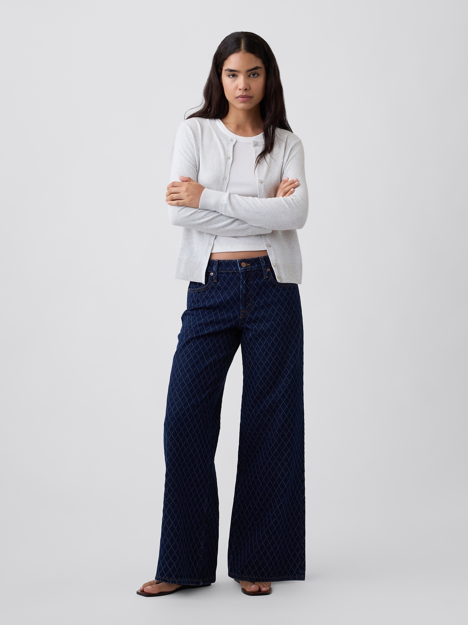 Mid Rise Print Wide-Leg Jeans