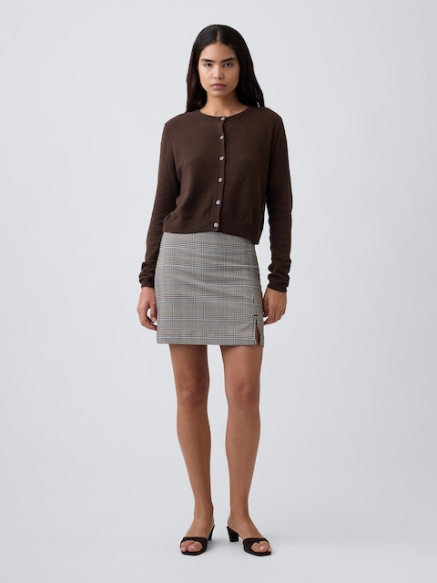Recycled Pull-On Plaid Mini Skirt
