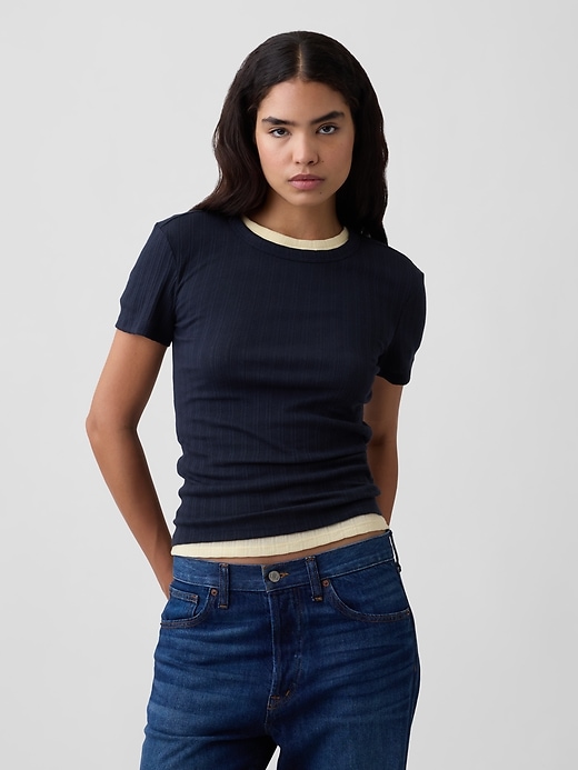 Image number 1 showing, Essential Ribbed Pointelle Crewneck T-Shirt