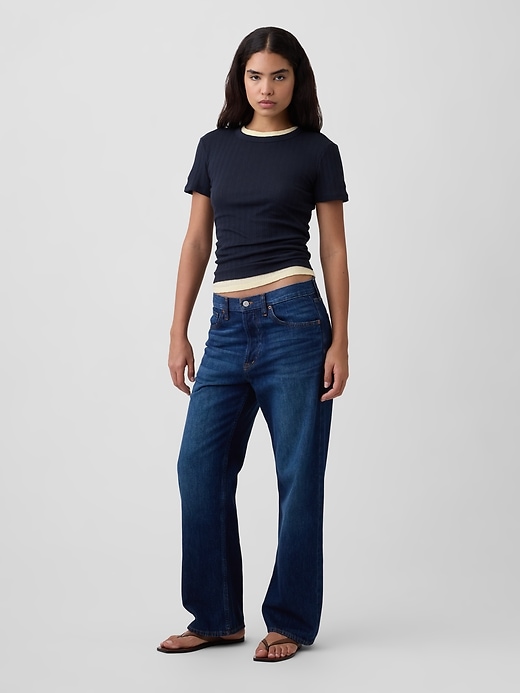 Image number 3 showing, Essential Ribbed Pointelle Crewneck T-Shirt