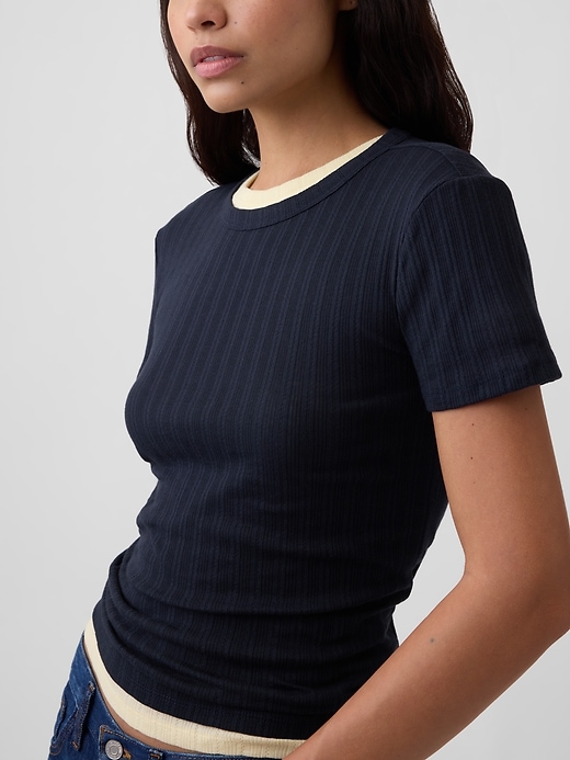 Image number 4 showing, Essential Ribbed Pointelle Crewneck T-Shirt