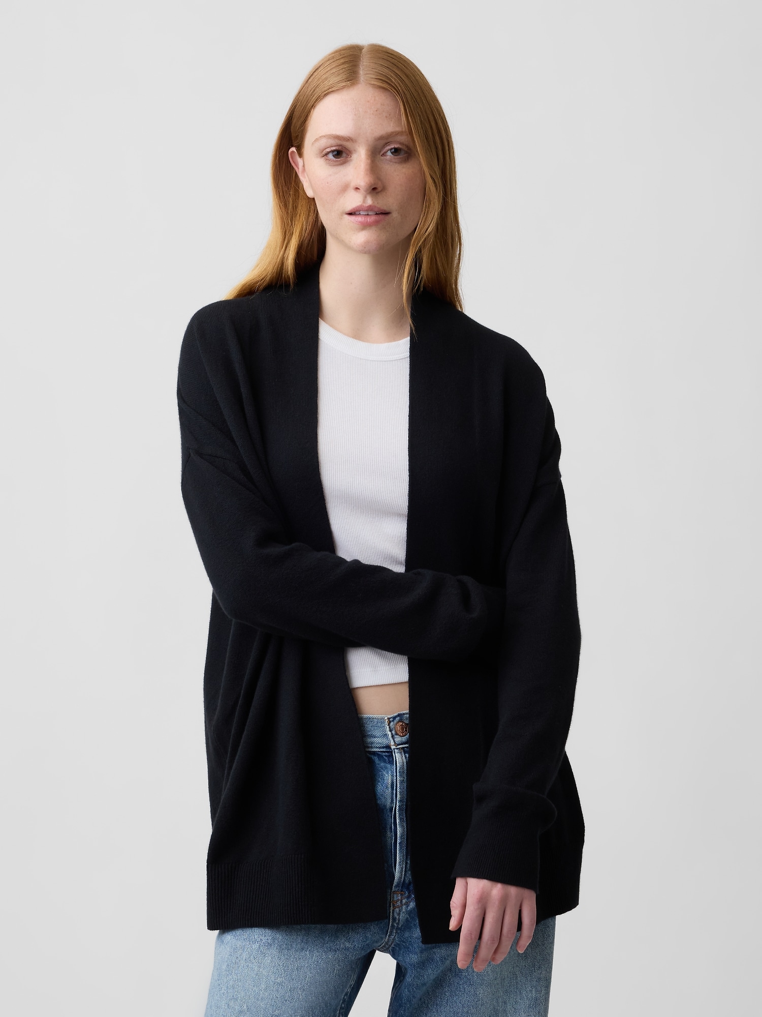 CashSoft Relaxed Open-Front Cardigan