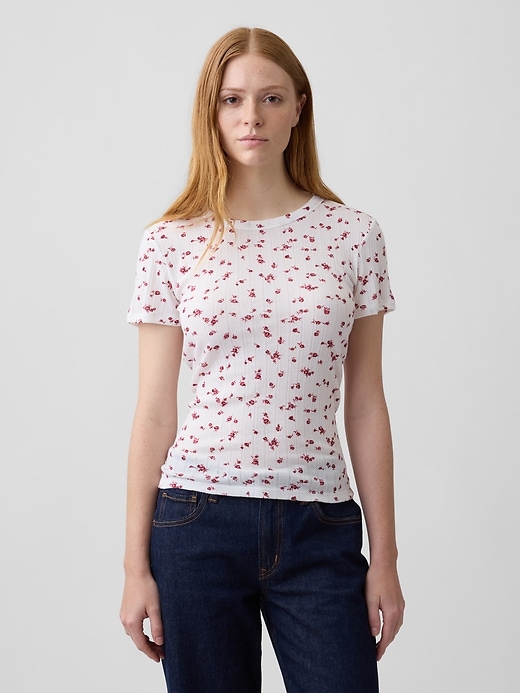 Image number 1 showing, Essential Ribbed Pointelle Crewneck T-Shirt