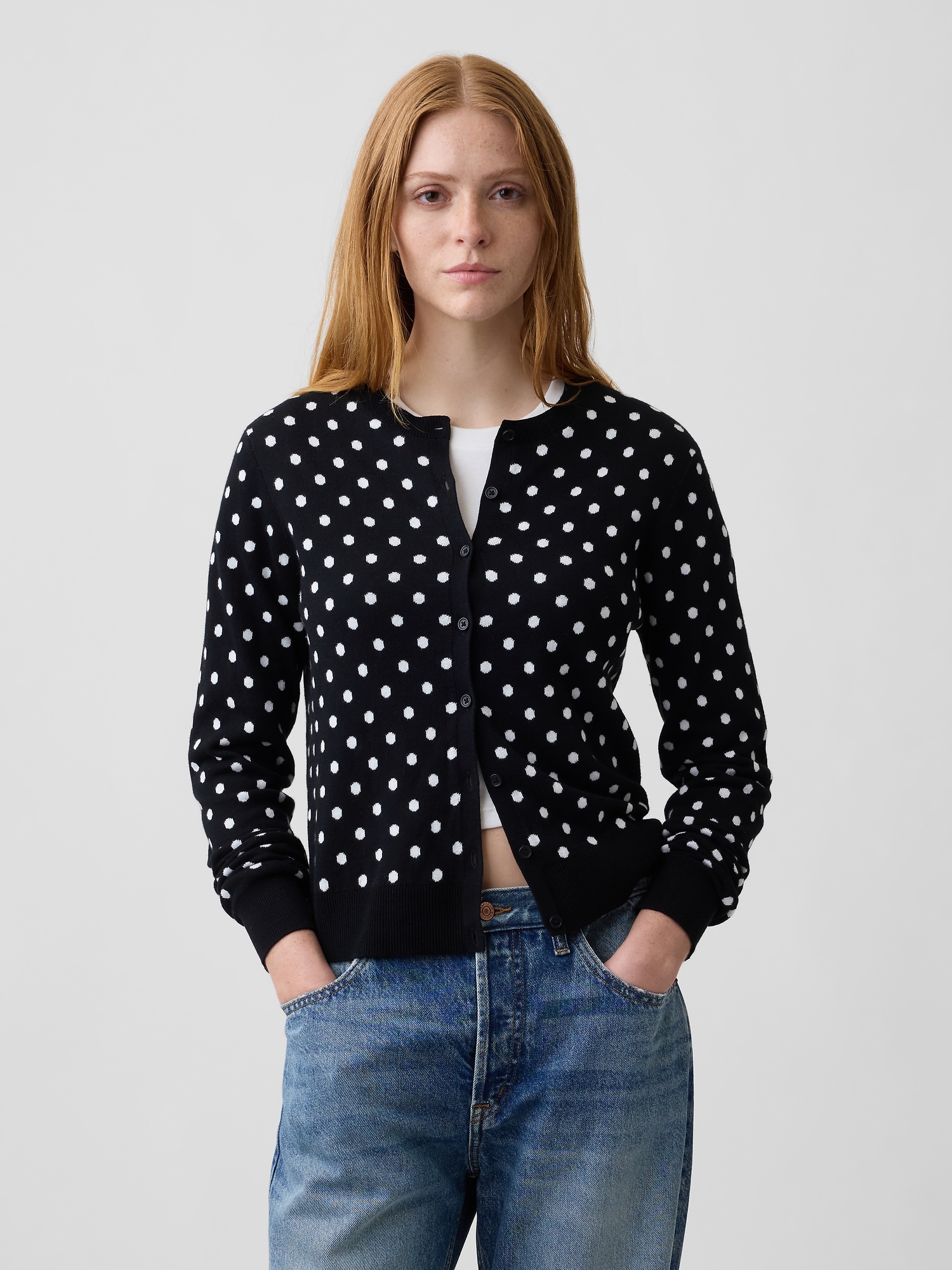 Polka Dot Crewneck Cardigan