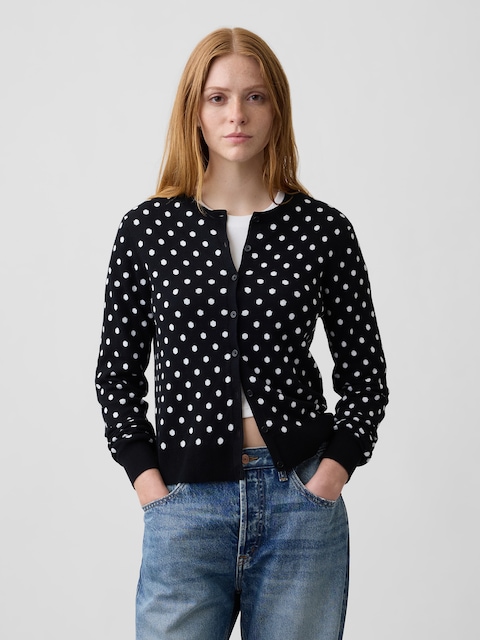 Polka Dot Crewneck Cardigan