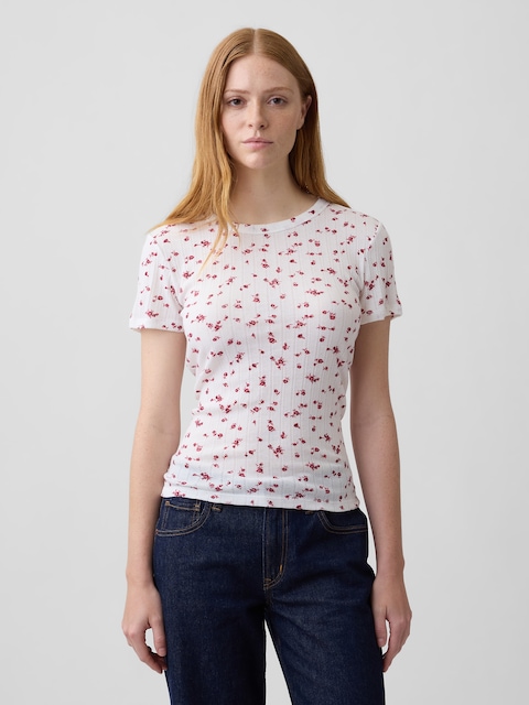 Essential Ribbed Pointelle Crewneck T-Shirt