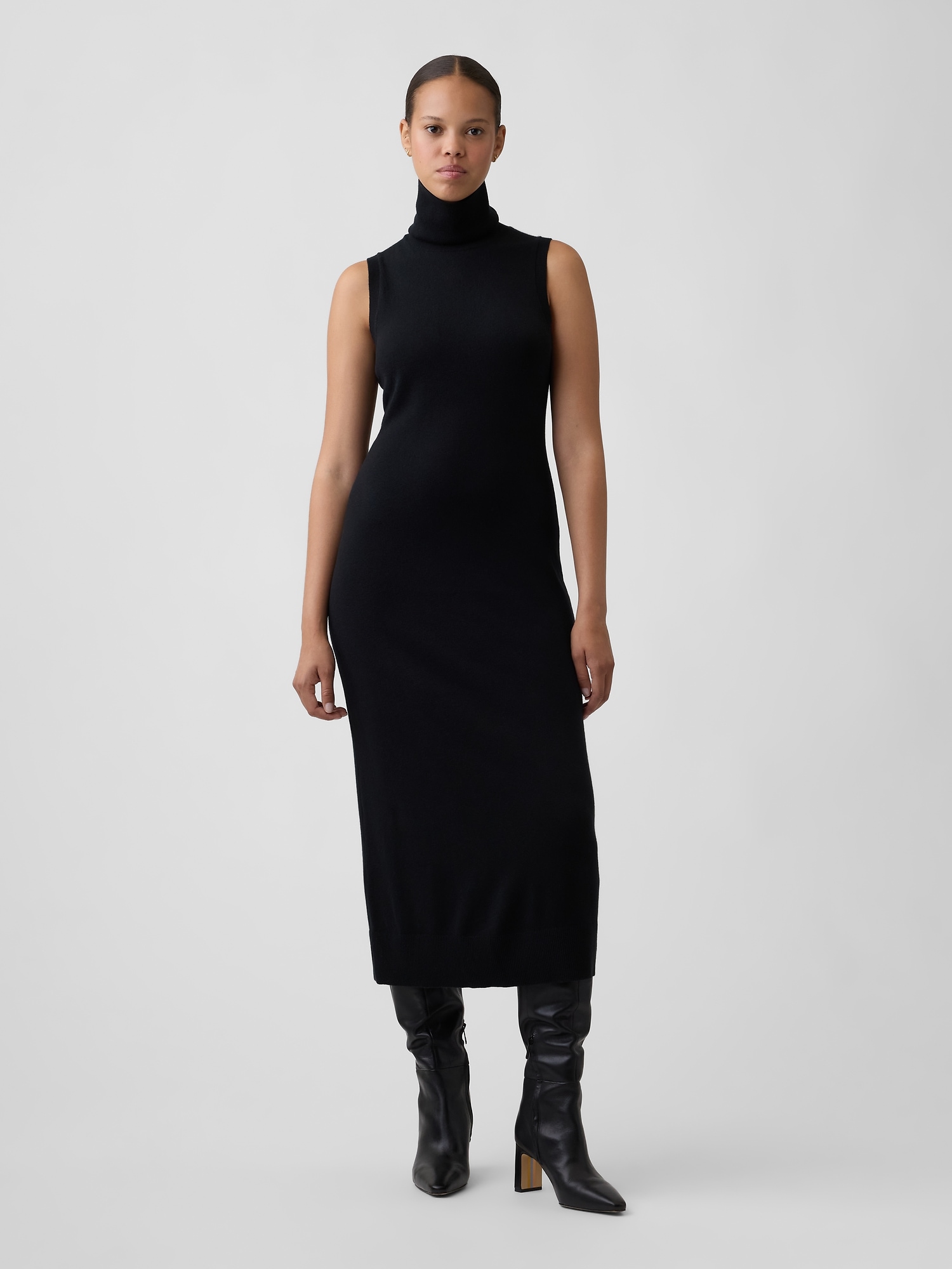 CashSoft Sleeveless Turtleneck Midi Dress