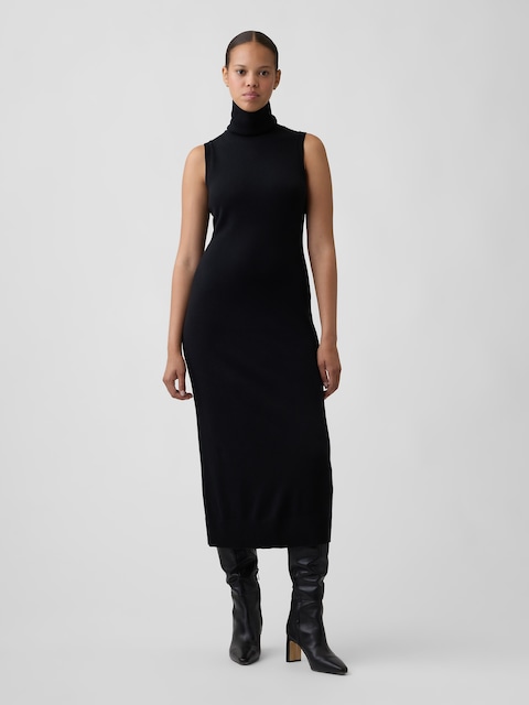 CashSoft Sleeveless Turtleneck Midi Dress