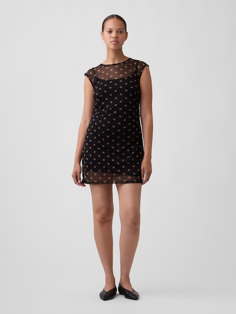 Ruched Mesh Mini Dress