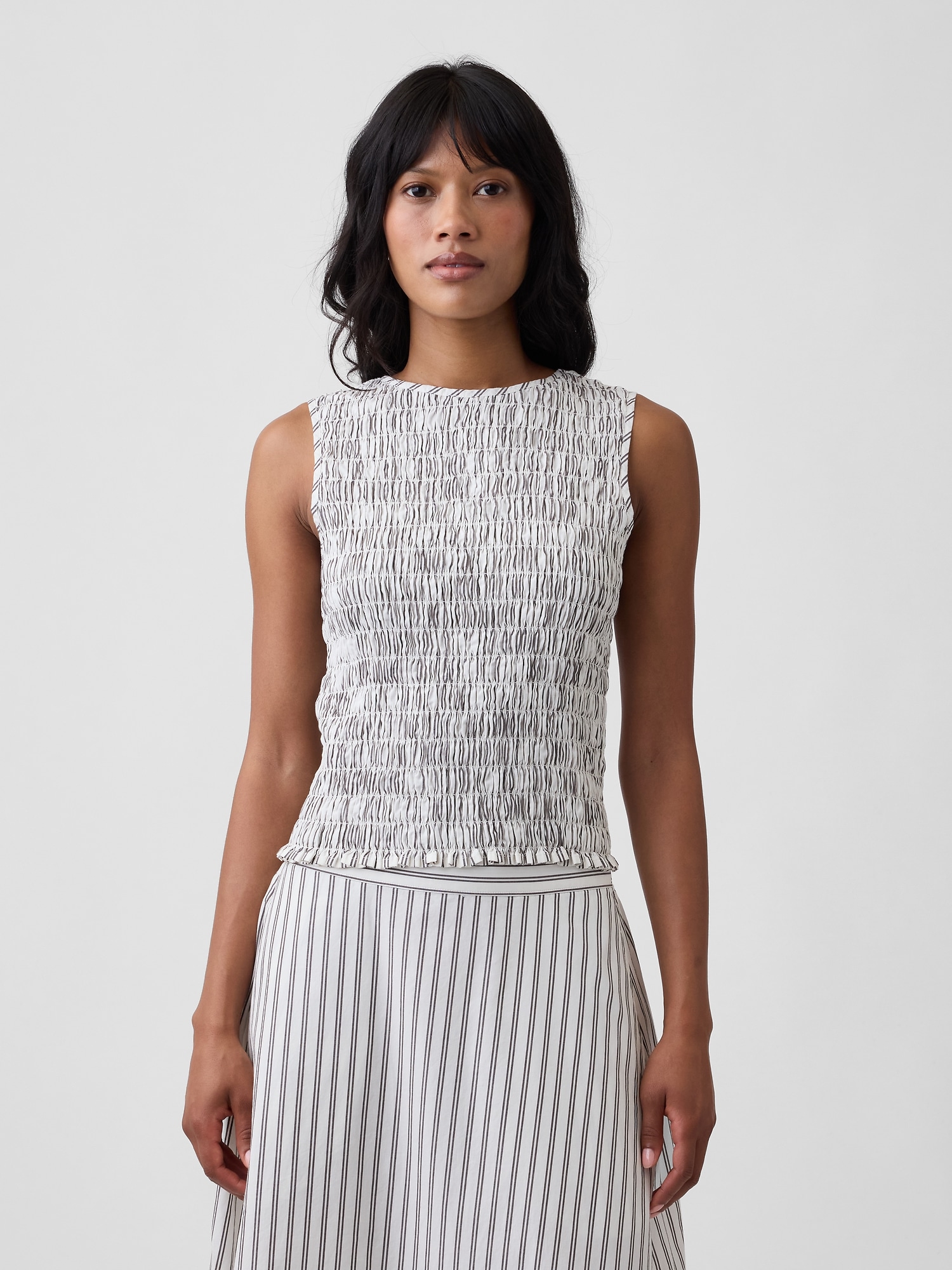 Smocked Sleeveless Boatneck Top