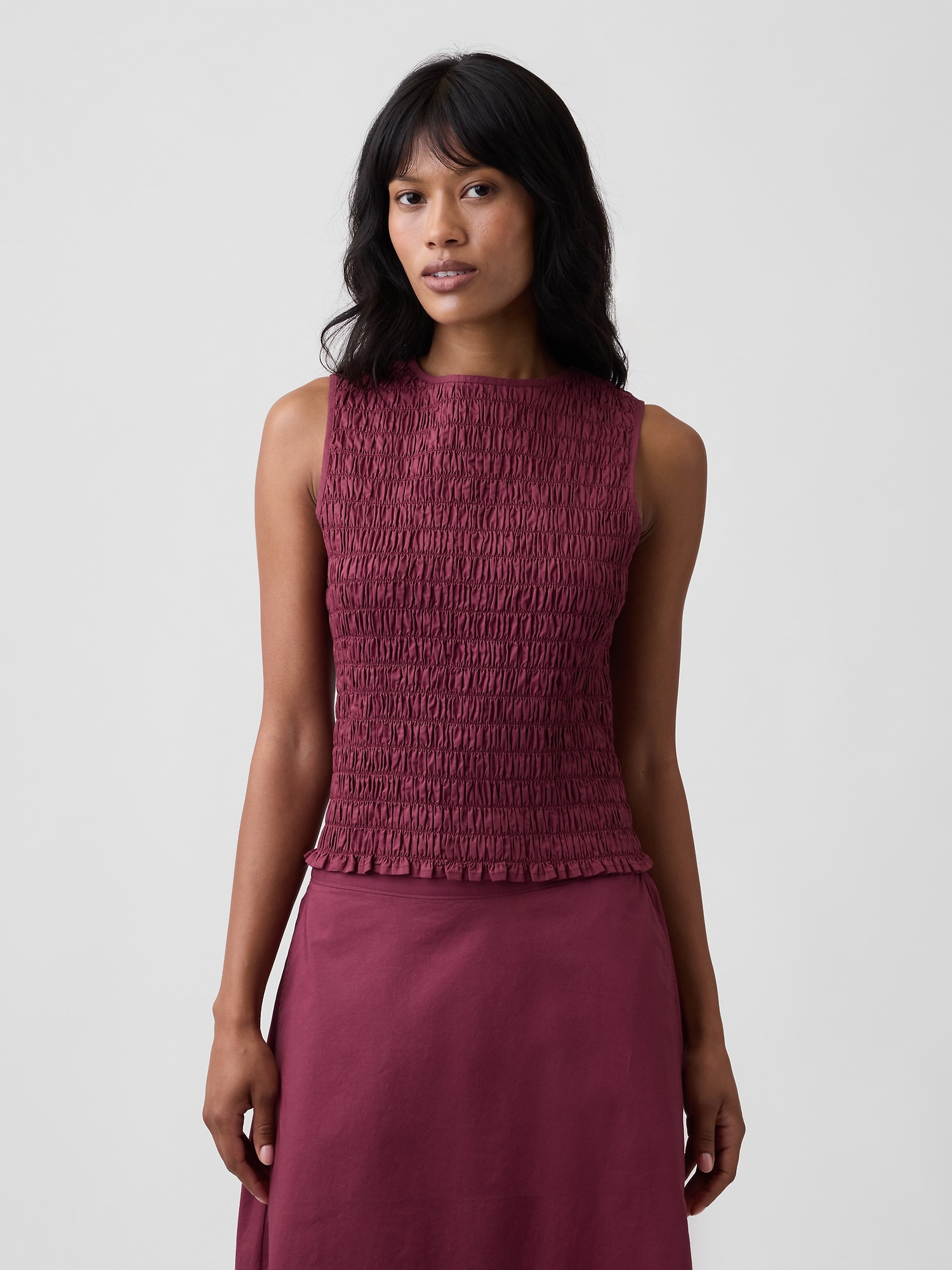Smocked Sleeveless Boatneck Top