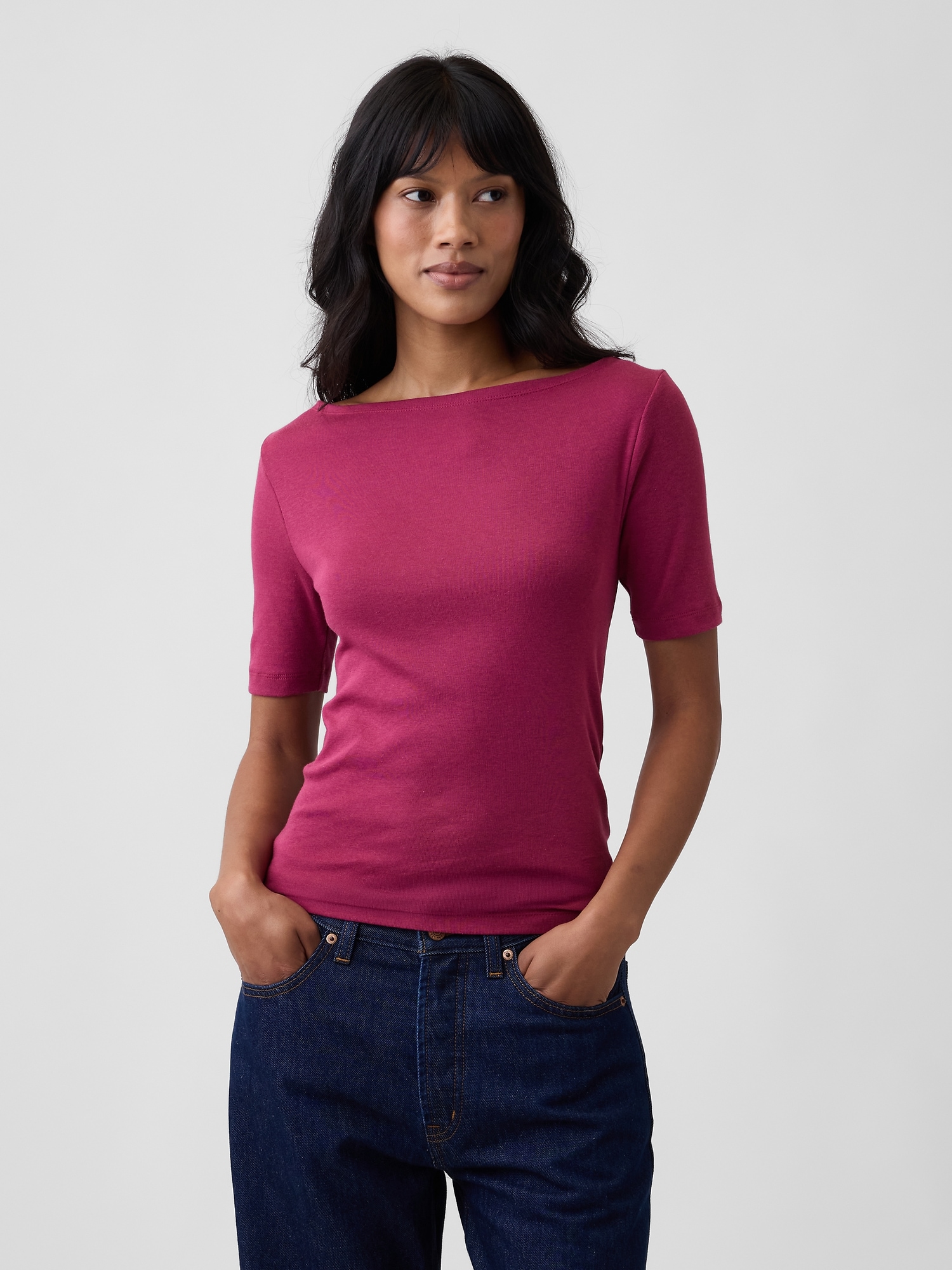 Modern Ribbed Boatneck Top