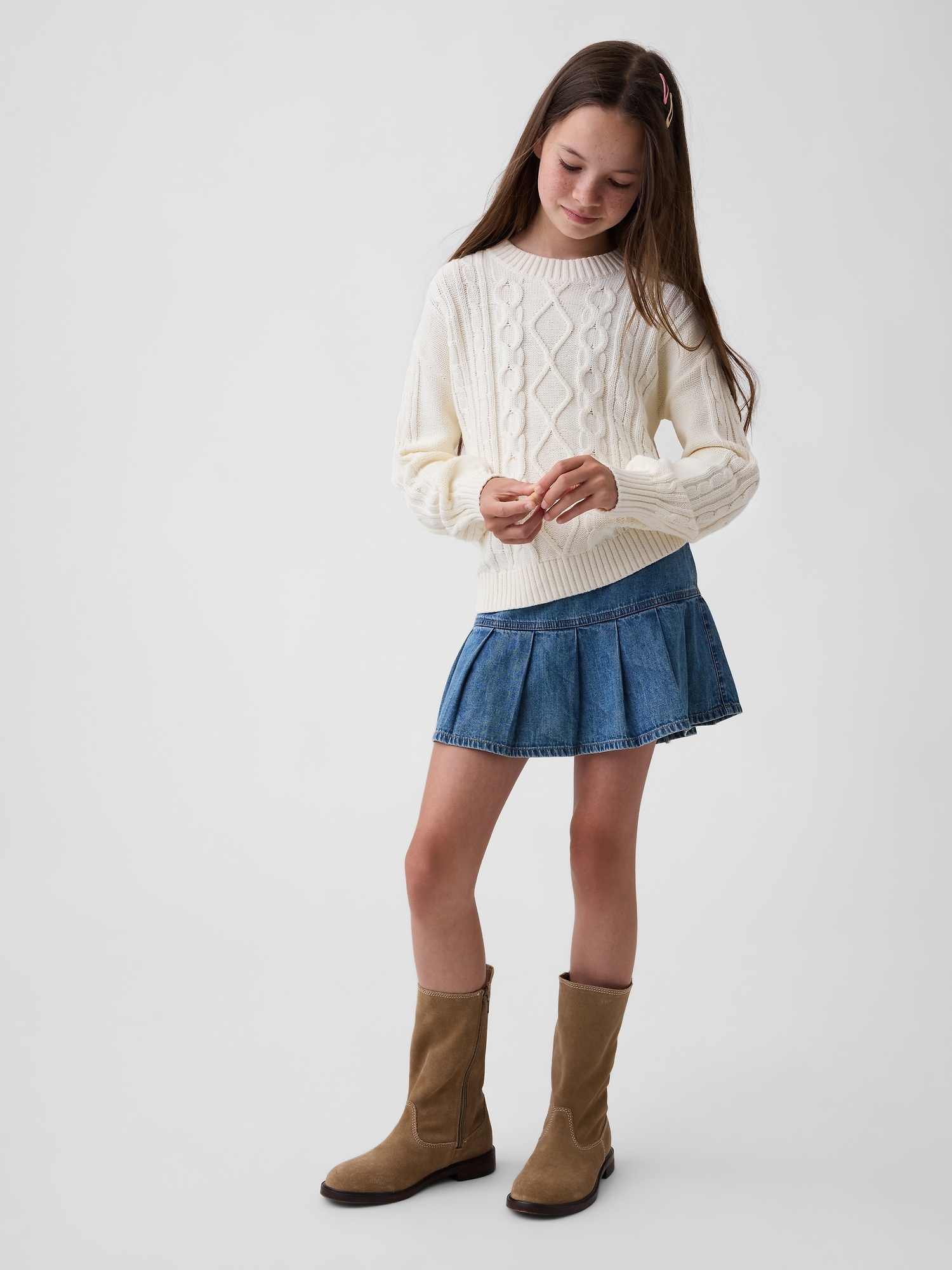 Kids Pull-On Pleated Denim Skirt
