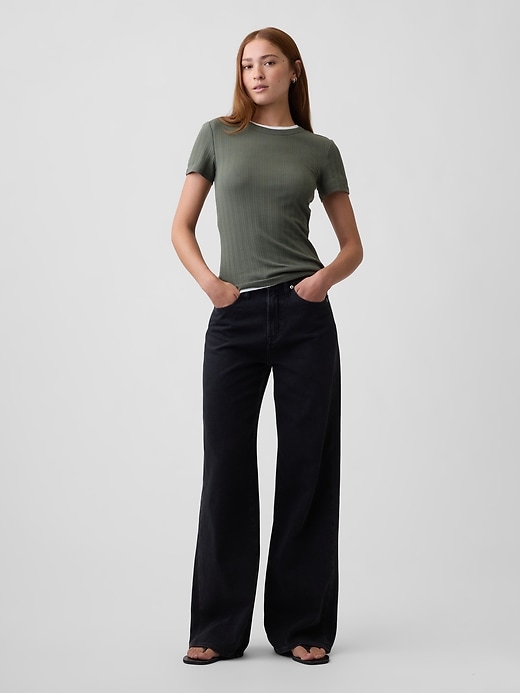 Image number 3 showing, Essential Ribbed Pointelle Crewneck T-Shirt