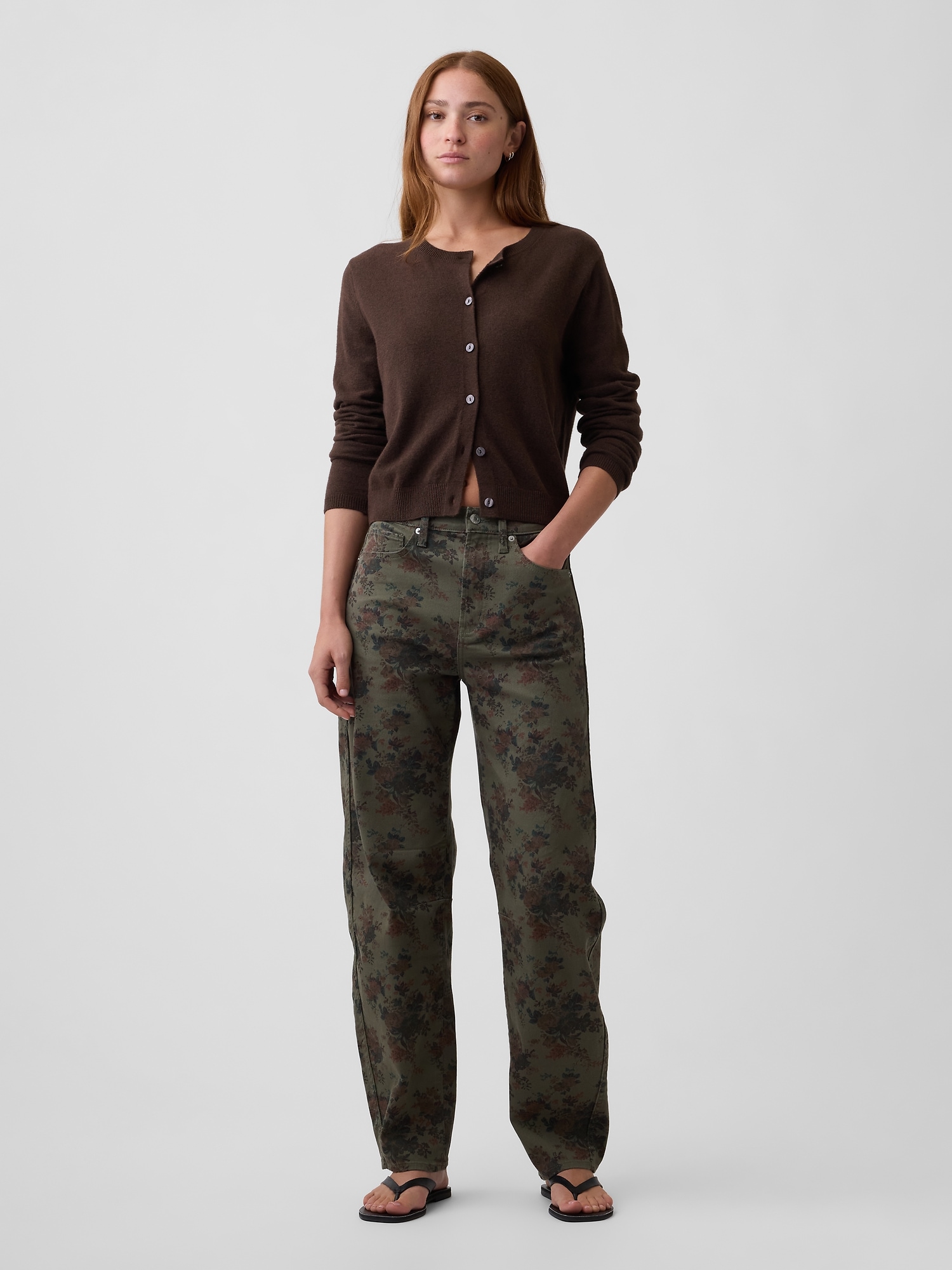 High Rise Print Barrel Jeans