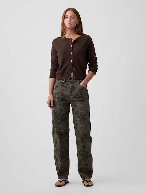 High Rise Print Barrel Jeans