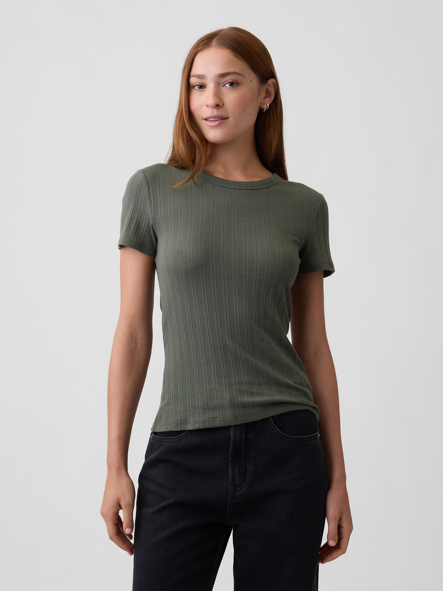 Essential Ribbed Pointelle Crewneck T-Shirt